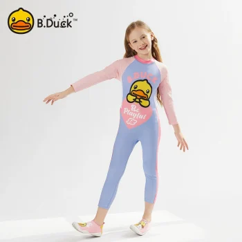 B.Duck 2025 Girls' Performance Swimwear - Long Sleeve One-Piece with UPF50+ Sun Protection | Quick-Dry Fabric for Swim Training (Ages 6-14)