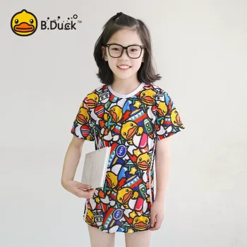 B.Duck Girls' 3-Piece Swimsuit Set - Cartoon Style Cute Swimwear for Older Kids (New Holiday Design)