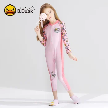 B.Duck 2025 Girls' Rash Guard Swimsuit - Long Sleeve UV Protection Swimwear for Toddler to Youth (Ages 4-12)