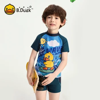 B.Duck 2024 Boys' Swimwear Set - Professional Training Outfit with Rash Guard & Swim Trunks