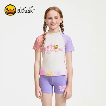 B.Duck girls' sporty two-piece swimsuit set (new hot spring/training style for teens)