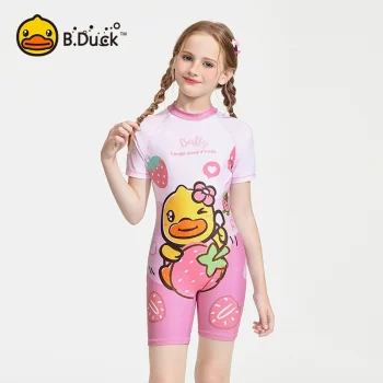 B.Duck Girls' One-Piece Flat-Cut Swimsuit - New Cute & Professional Racing Training Swimwear for Toddlers