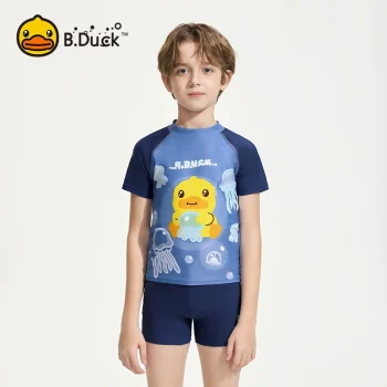B.Duck 2025 Boys' Swimwear Set - Cartoon Print Quick-Dry Swim Outfit for Training & Hot Spring (UPF50+)