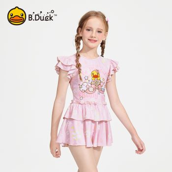 B.Duck 2025 Girls' Princess Swim Dress - Quick-Dry One-Piece Swimwear for Toddlers & Kids (Beach & Pool)