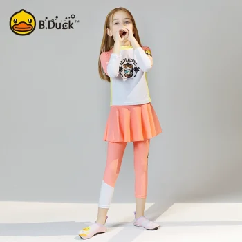 B.Duck 2025 Girls' 2-Piece Swimwear Set - Long Sleeve Rash Guard & Swim Pants with UV Protection for Kids (Ages 4-12)