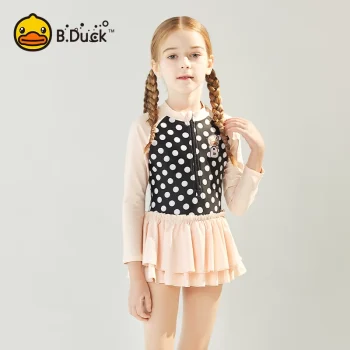 B.Duck Girls' Princess Swimsuit - Long Sleeve UV Protection One-Piece (Quick-Dry & A-Class Certified)‌