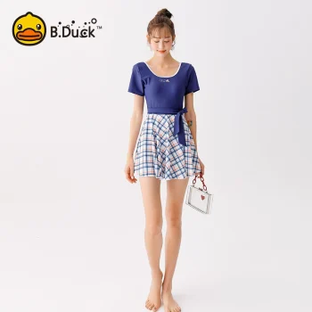 B.Duck Women's 2025 Modest Swim DressOne-Piece with Skirted Hem & Tummy Control (Beach/Hot Spring/Pool Multi-Scene)