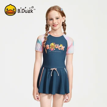 2025 B.Duck Teen Swimwear | Ruffle Skirt One-Piece for Competitive Swimming & Hot Spring