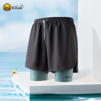 B.Duck Men's Quick-Dry Swim Trunks 2025: Double-Layer Anti-Embarrassment Board Shorts for Beach & Training