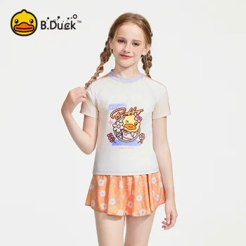 B.Duck Girls' Swimsuit Set - Split Skirt Style | New Conservative Design for Junior Training & Quick-Dry