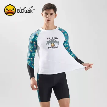 B.Duck Men's 5-Inch Anti-Embarrassment Swim Set 2025: UPF50+ Quick-Dry Rash Guard & Trunks for Professional Training