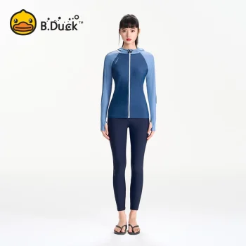 B.Duck Women's Full-Cover Swimwear Set: Long-Sleeve Rash Guard & Tummy-Control Leggings | 2025 New UV Protection Outfit for Diving & Surfing