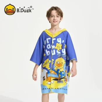 B.Duck Kids' Swim Poncho Towel - Quick-Dry Absorbent Cape with Hood for Boys & Girls, Beach & Hot Spring Use