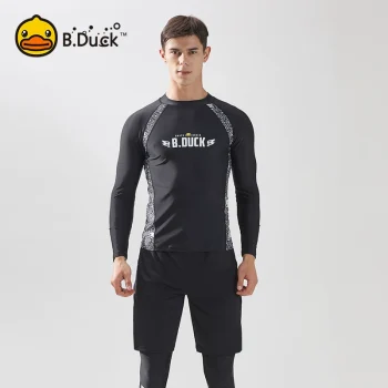 B.Duck Men's Summer Swimwear Set 2025: Long-Sleeve Rash Guard & Pants, UPF50+ Sun Protection for Diving & Surfing