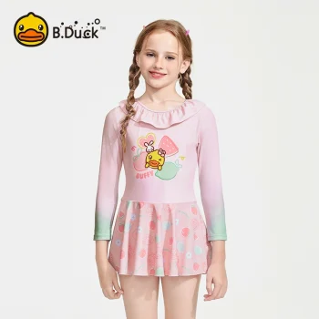B.Duck Girls' Long Sleeve Princess Swimsuit Dress - UPF50+ One-Piece Rash Guard for Toddlers, New Sun Protection Swimwear for Beach & Vacation